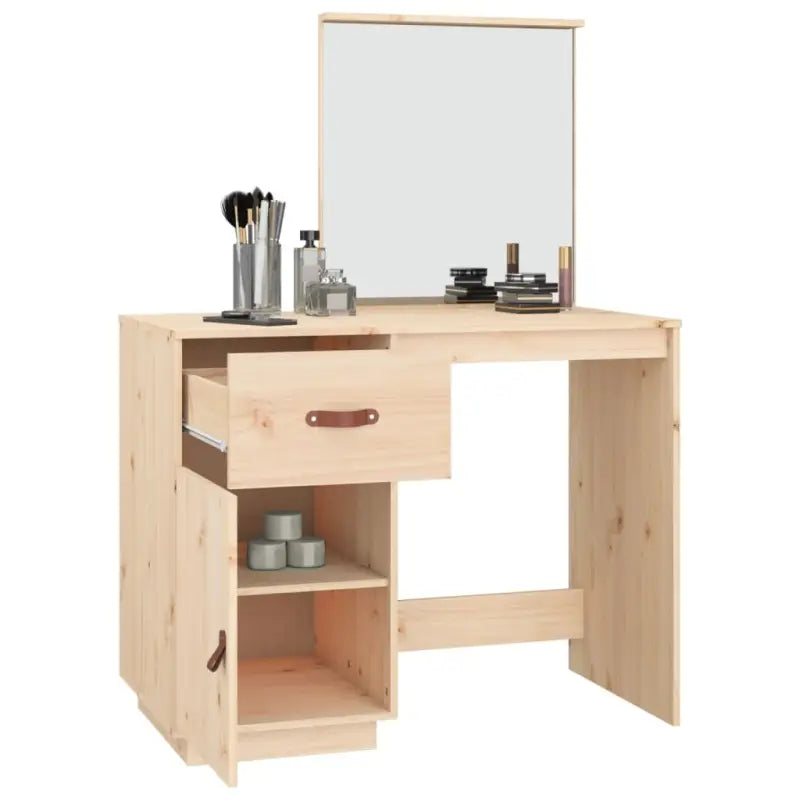 Massief Grenen Houten Slaapkamerkaptafel met Spiegel - Slaapkamerkaptafels
