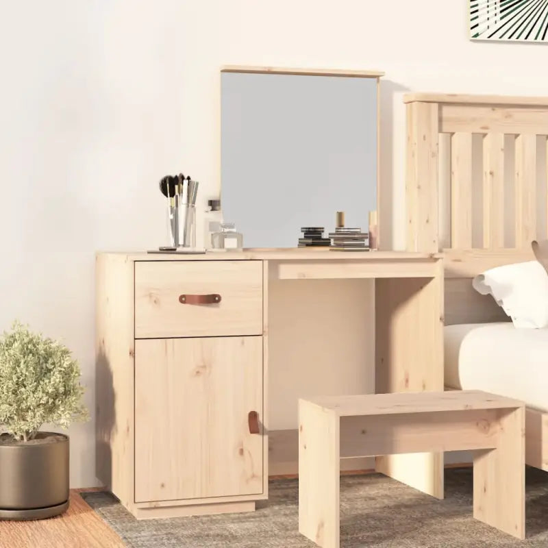 Massief Grenen Houten Slaapkamerkaptafel met Spiegel - Slaapkamerkaptafels