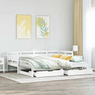 Massief Grenenhout 2-in-1 Slaapbank met Onderschuifbed - Wit / 90 x 200 cm - Bedden & bedframes