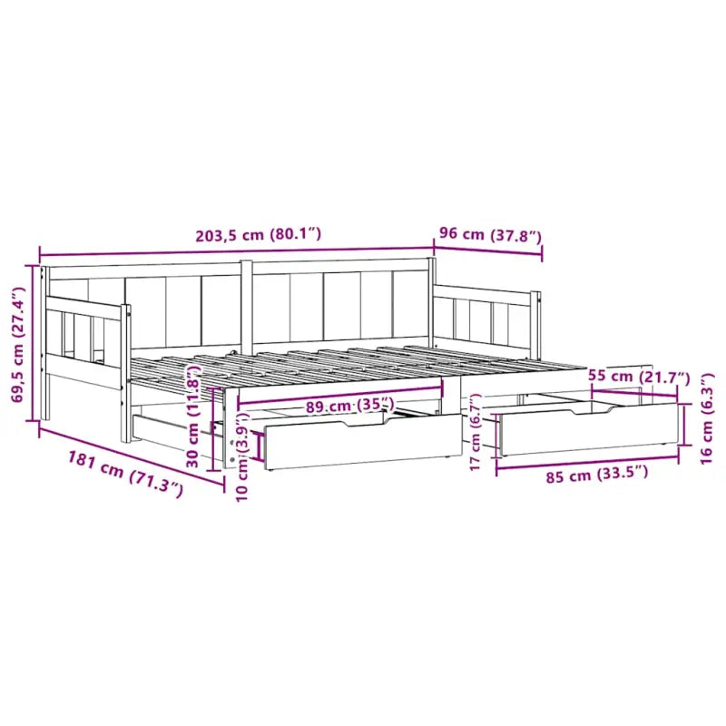 Massief Grenenhout Bedden en Bedframes 2-in-1 Slaapbank met Onderbed - Bedden & bedframes