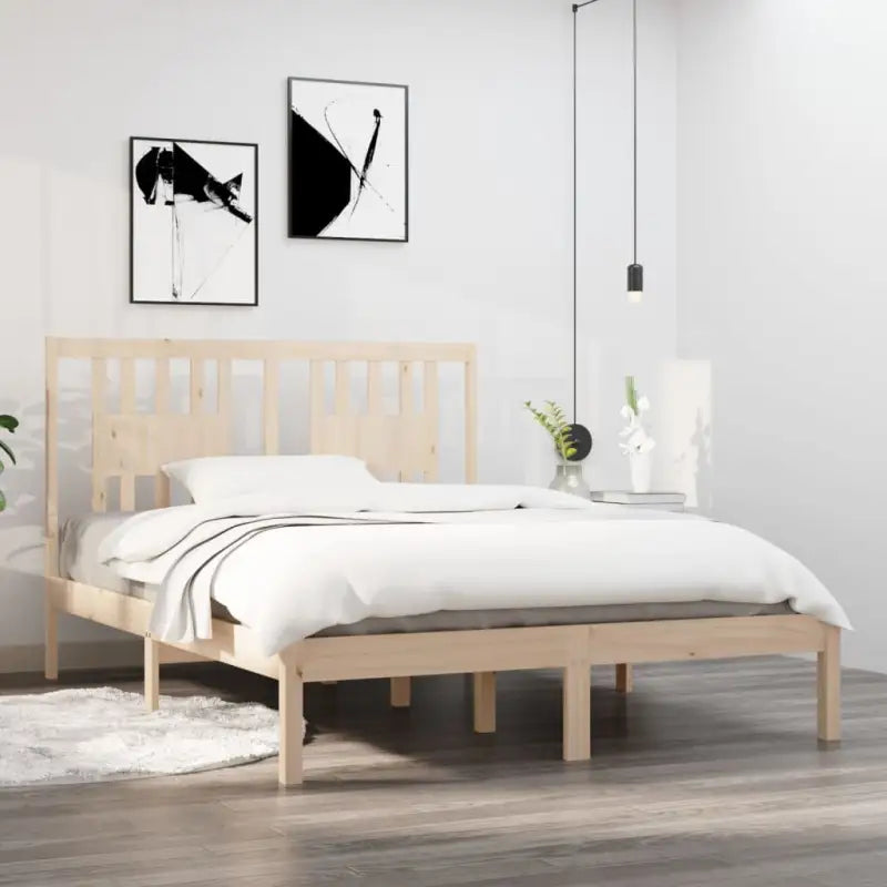 Massief Grenenhout Bedframe met aanvullende ondersteuning en levering bevat - Naturel / 140 x 190 cm - Bedden &