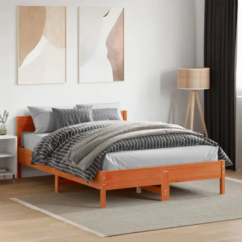 Massief Grenenhout Bedframe met multiplex lattenbodem voor uitstekende ondersteuning - Bruin / 120 x 190 cm - Bedden &