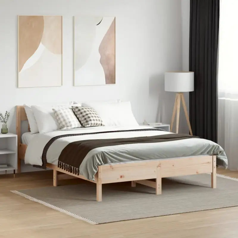 Massief Grenenhout Bedframe met Multiplex Lattenbodem voor Uitstekende Ondersteuning - Naturel / 160 x 200 cm - Bedden
