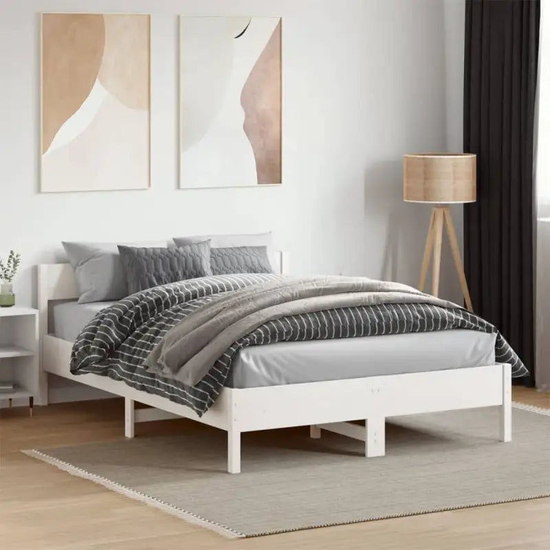 Massief Grenenhout Bedframe met multiplex lattenbodem voor uitstekende ondersteuning - Wit / 140 x 190 cm - Bedden &