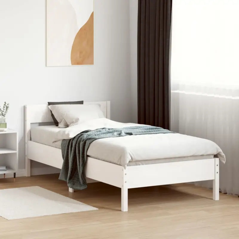Massief Grenenhout Bedframe met multiplex lattenbodem voor uitstekende ondersteuning - Wit / 100 x 200 cm - Bedden &