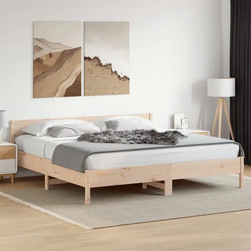 Massief Grenenhout Bedframe met multiplex lattenbodem voor uitstekende ondersteuning - Naturel / 200 x 200 cm - Bedden