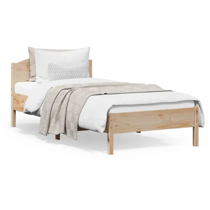 Massief Grenenhout Bedframe met multiplex lattenbodem en uitstekende ondersteuning - Naturel / 90 x 200 cm - Bedden &