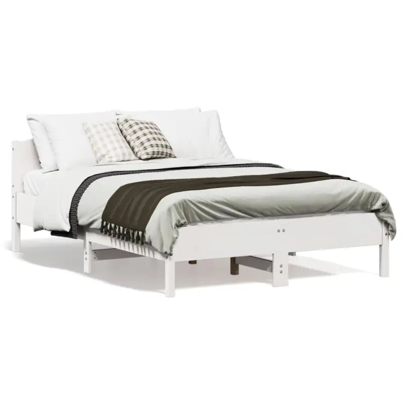 Massief Grenenhout Bedframe met multiplex lattenbodem en uitstekende ondersteuning - Wit / 120 x 190 cm - Bedden &