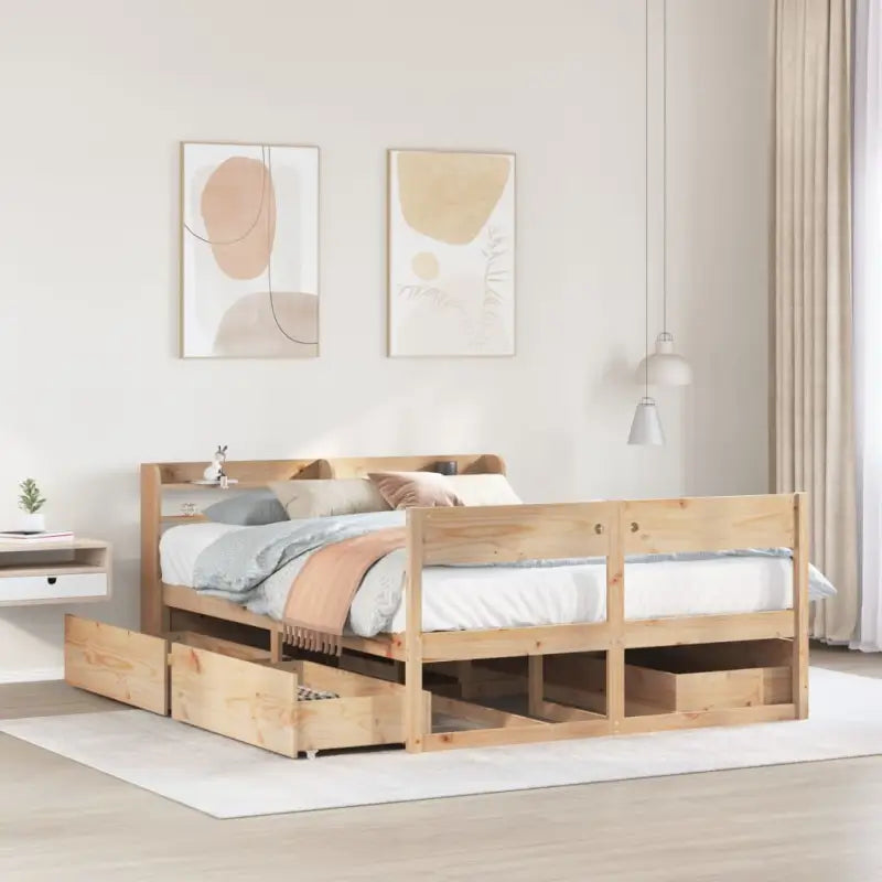 Massief grenenhout bedframe met opbergruimte voor een goede nachtrust - Naturel / 150 x 200 cm - Bedden & bedframes