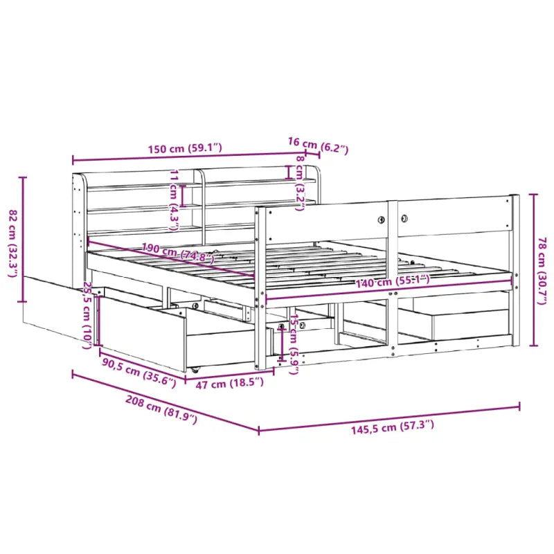 Massief grenenhout bedframe met opbergruimte voor een goede nachtrust - Bedden & bedframes