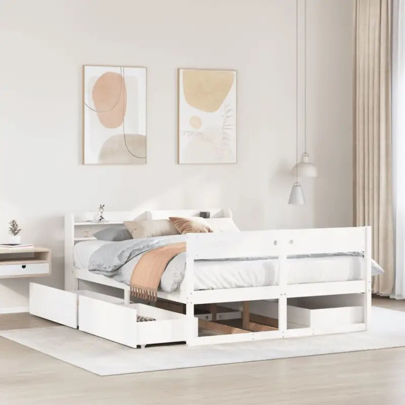 Massief grenenhout bedframe met opbergruimte voor een goede nachtrust - Wit / 120 x 190 cm - Bedden & bedframes