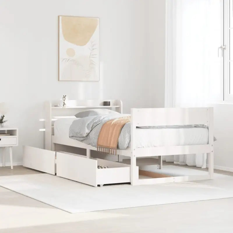 Massief grenenhout bedframe met opbergruimte voor een goede nachtrust - Wit / 100 x 200 cm - Bedden & bedframes