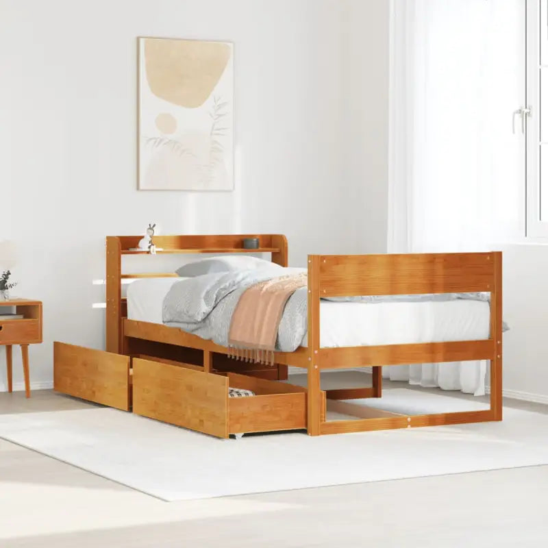Massief grenenhout bedframe met opbergruimte voor een goede nachtrust - Wasbruin / 75 x 190 cm - Bedden & bedframes
