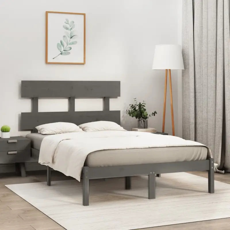 Massief grenenhout bedframe met tijdloos ontwerp voor je slaapkamer - Grijs / 135 x 190 cm - Bedden & bedframes