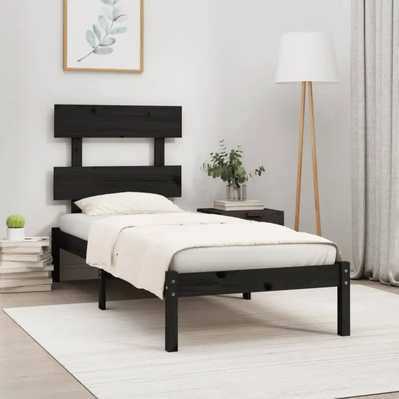 Massief grenenhout bedframe met tijdloos ontwerp voor je slaapkamer - Zwart / 100 x 200 cm - Bedden & bedframes