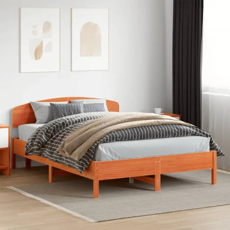 Massief Grenenhout Bedframe met Uitstekende Ondersteuning - Wasbruin / 160 x 200 cm - Bedden & bedframes