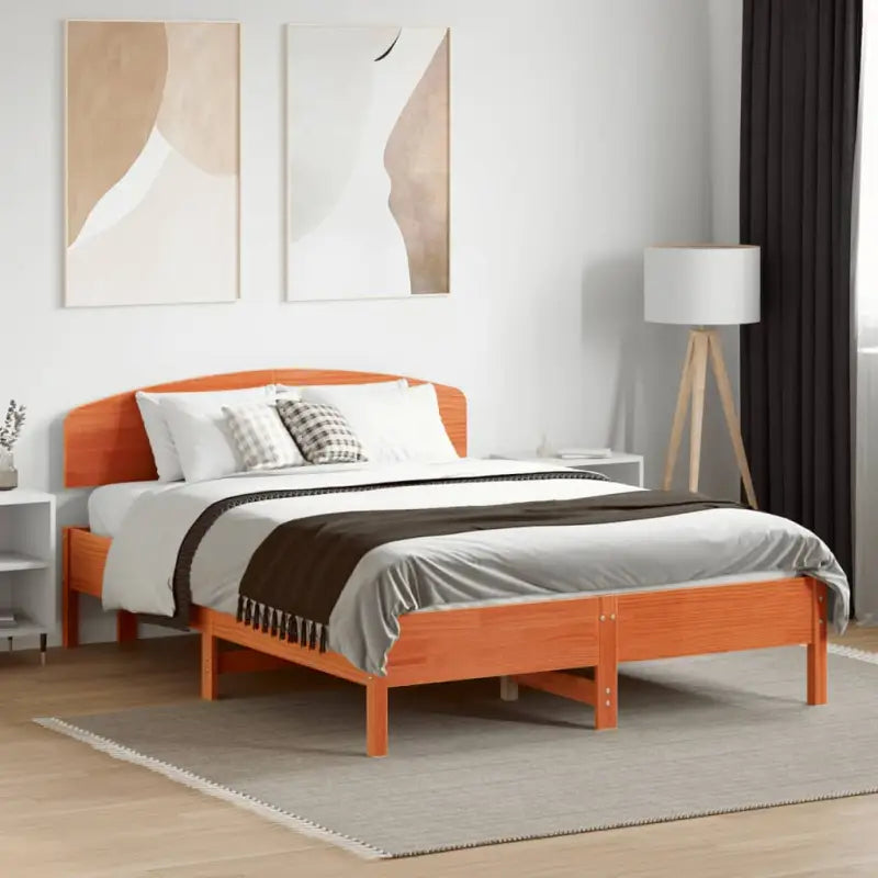 Massief Grenenhout Bedframe met Uitstekende Ondersteuning - Wasbruin / 140 x 190 cm - Bedden & bedframes