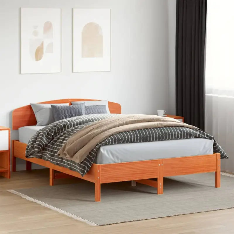Massief Grenenhout Bedframe met Uitstekende Ondersteuning - Wasbruin / 120 x 200 cm - Bedden & bedframes