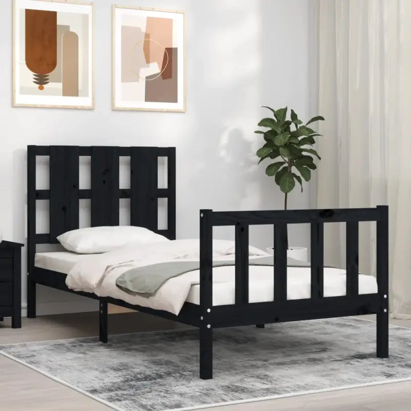 Massief grenenhout bedframe voor een comfortabele en natuurlijke slaapkamer - Zwart / 100 x 200 cm - Bedden & bedframes