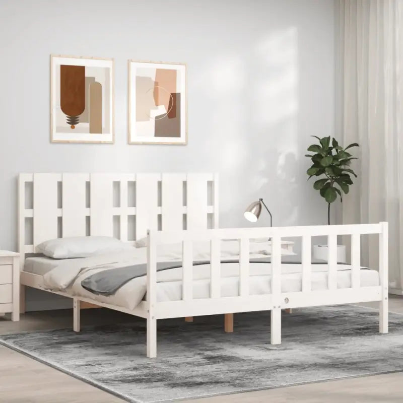 Massief grenenhout bedframe voor een comfortabele en natuurlijke slaapkamer - Wit / 150 x 200 cm - Bedden & bedframes