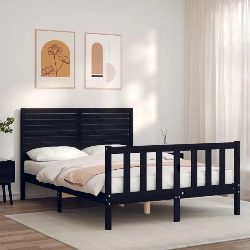 Massief grenenhout bedframe voor een goede nachtrust en natuurlijke stijl - Zwart / 140 x 190 cm - Bedden & bedframes