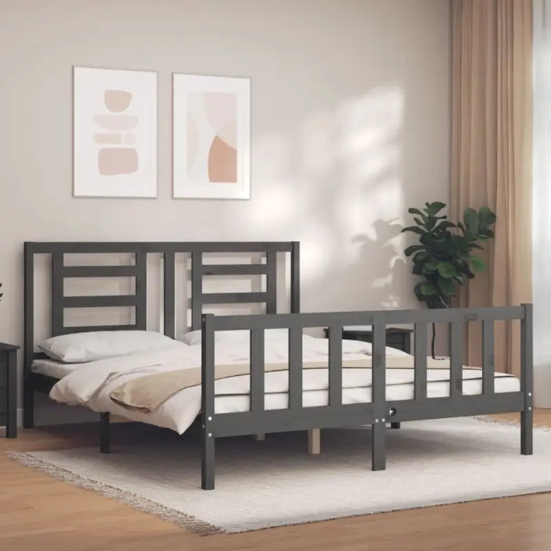 Massief grenenhout bedframe voor een goede nachtrust en natuurlijke uitstraling - Grijs / 150 x 200 cm - Bedden &
