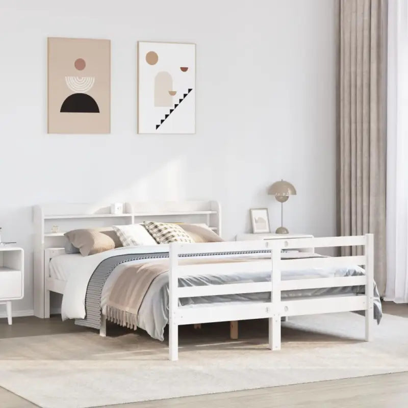 Massief grenenhout bedframe voor een natuurlijke en comfortabele slaap - Wit / 135 x 190 cm - Bedden & bedframes