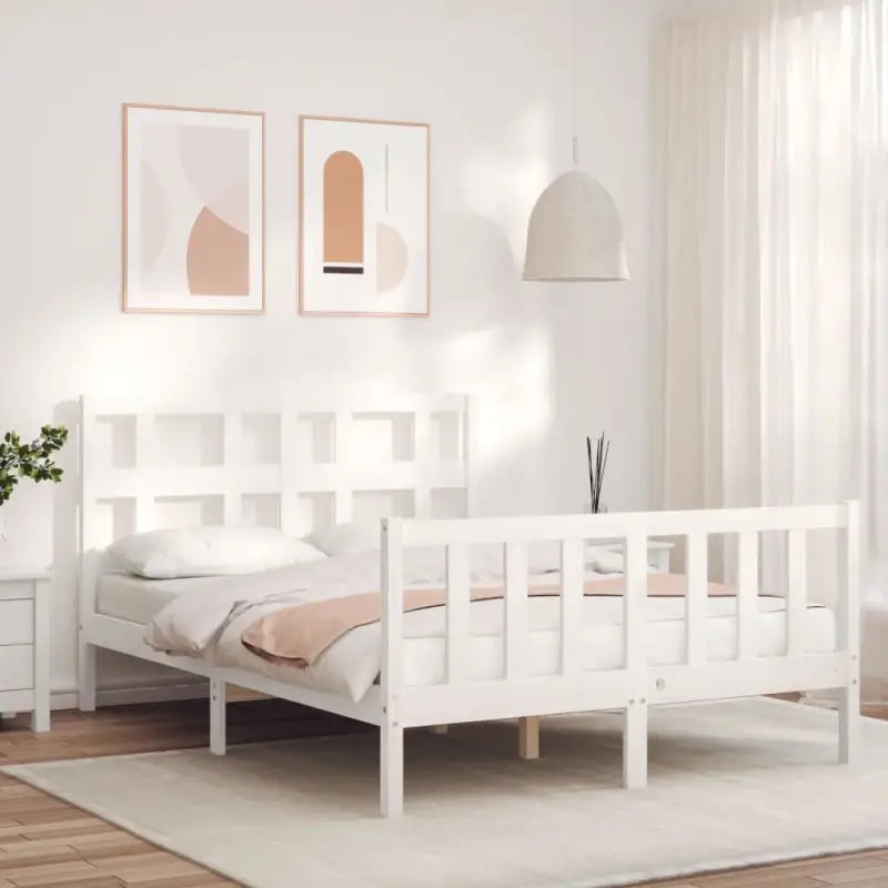 Massief Grenenhout Bedframe voor een Natuurlijke en Comfortabele Slaapruimte - Wit / 140 x 190 cm - Bedden & bedframes
