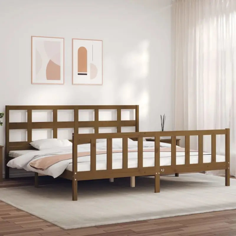 Massief Grenenhout Bedframe voor een Natuurlijke en Comfortabele Slaapruimte - Honingbruin / 200 x 200 cm - Bedden &