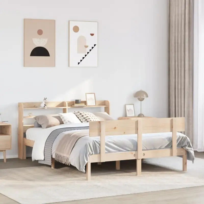 Massief Grenenhout Bedframe voor een Natuurlijke en Decoratieve Slaapkamer - Naturel / 135 x 190 cm - Bedden & bedframes