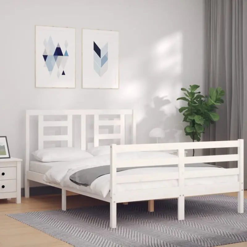 Massief Grenenhout Bedframe voor een Natuurlijke en Decoratieve Slaapkamer - Wit / 140 x 190 cm - Bedden & bedframes
