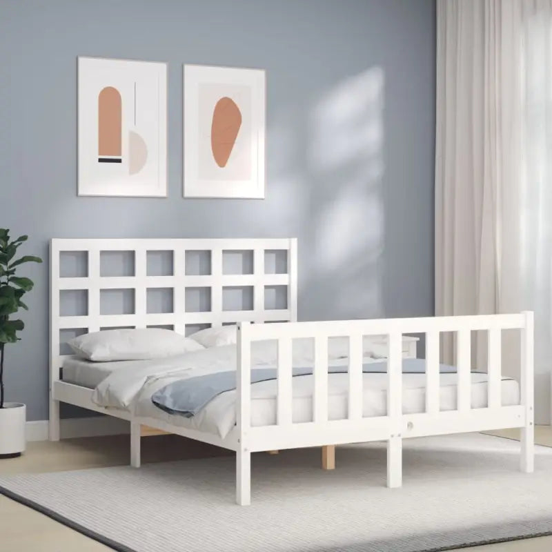 Massief Grenenhout Bedframe voor Een Natuurlijke en Decoratieve Slaapruimte - Wit / 120 x 190 cm - Bedden & bedframes