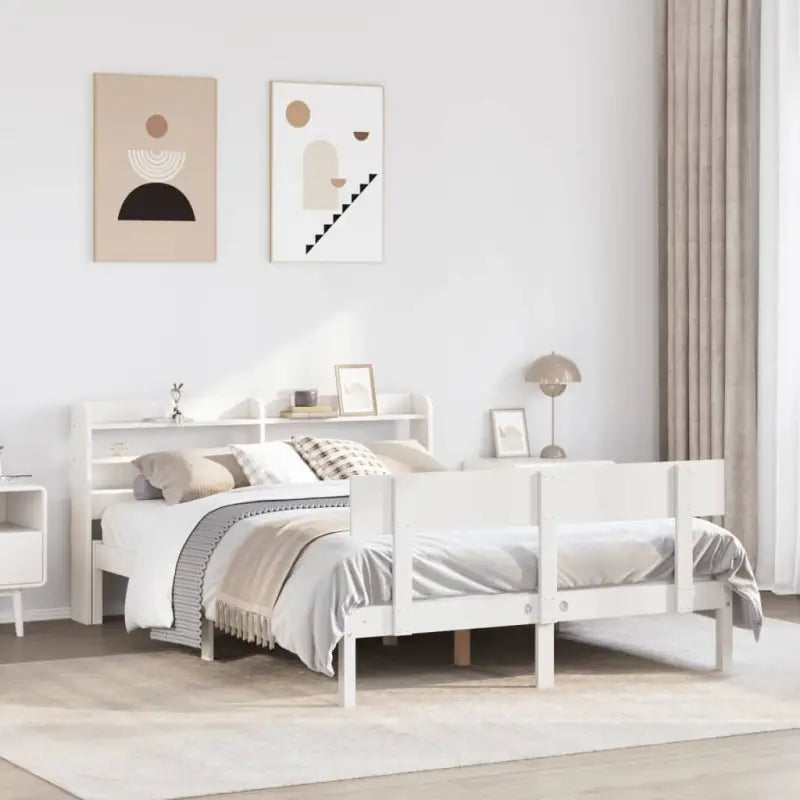 Massief Grenenhout Bedframe voor een Natuurlijke en Decoratieve Slaapkamer - Wit / 140 x 190 cm - Bedden & bedframes