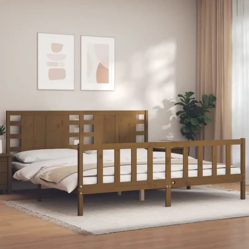 Massief grenenhout bedframe voor een natuurlijke en stijlvolle slaapkamer - Honingbruin / 200 x 200 cm - Bedden &