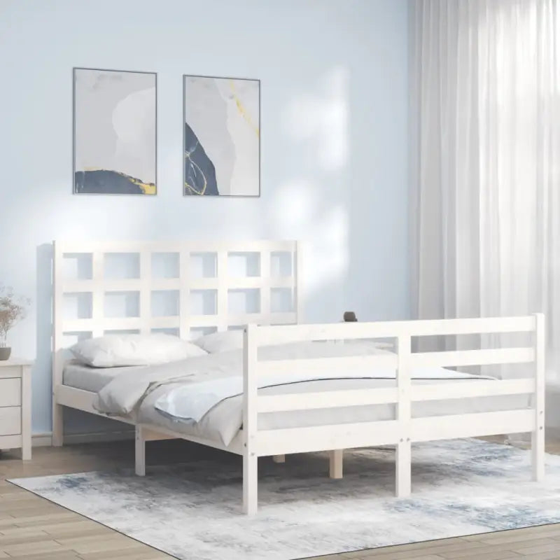 Massief Grenenhout Bedframe voor een Praktische en Natuurlijke Slaapruimte - Wit / 140 x 190 cm - Bedden & bedframes