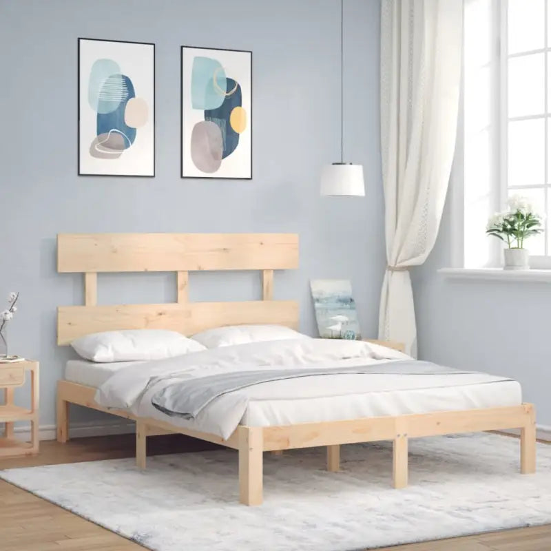 Massief Grenenhout Bedframe voor Uitstekende Ondersteuning en Decoratie - Naturel / 140 x 200 cm / met hoofdbord