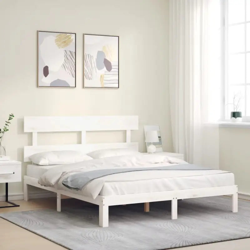 Massief Grenenhout Bedframe voor Uitstekende Ondersteuning en Decoratie - Wit / 160 x 200 cm / met hoofdbord - Bedden &