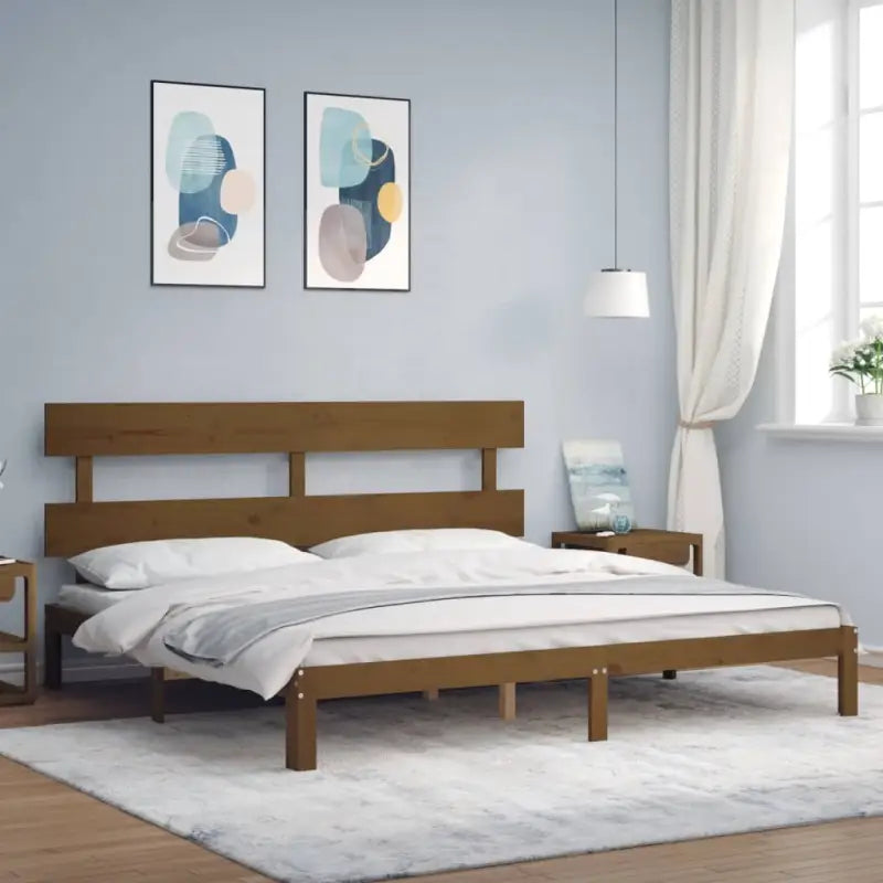 Massief Grenenhout Bedframe voor Uitstekende Ondersteuning en Decoratie - Honingbruin / 200 x 200 cm / met hoofdbord