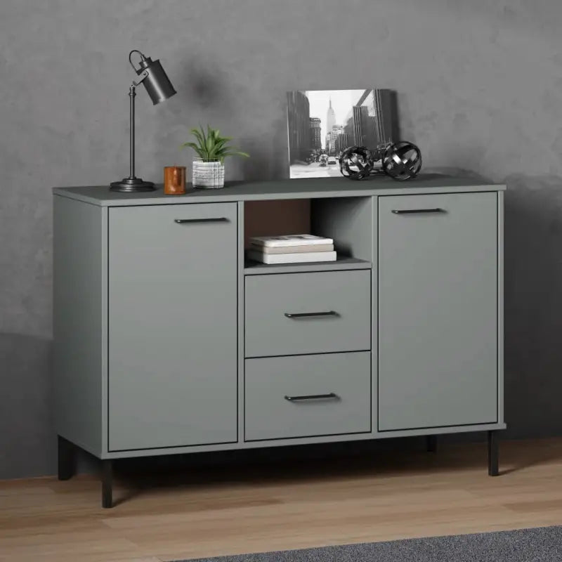 Massief grenenhout dressoir met metalen poten voor een industriële sfeer - Grijs / 1 - Dressoirs & buffetkasten