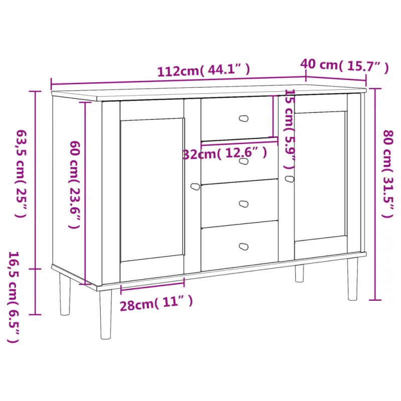 Massief Grenenhout Dressoir met Minimalistische Charme voor Jouw Kamer - Dressoirs & buffetkasten
