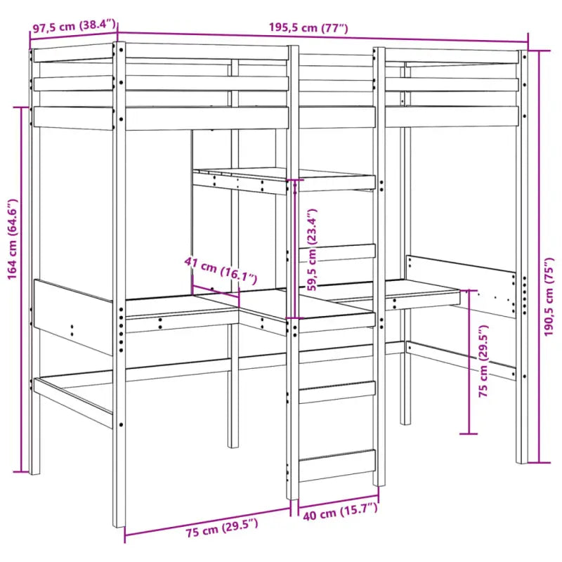 Massief Grenenhout Hoogslaper met Bureau Ideale Keuze voor Beperkte Ruimte - Bedden & bedframes