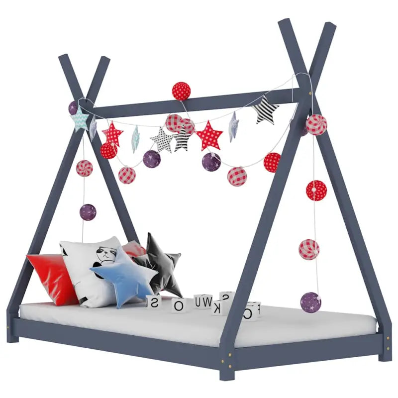 Massief Grenenhout Kinderen Jonger Bedframe met Tipi Design - Grijs / 90 x 200 cm - Peuter- & kinderbedden
