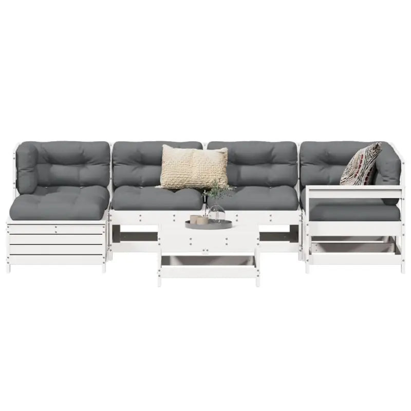 Massief grenenhout loungeset met modulair ontwerp en comfortabele afmetingen - Wit - Tuinsets