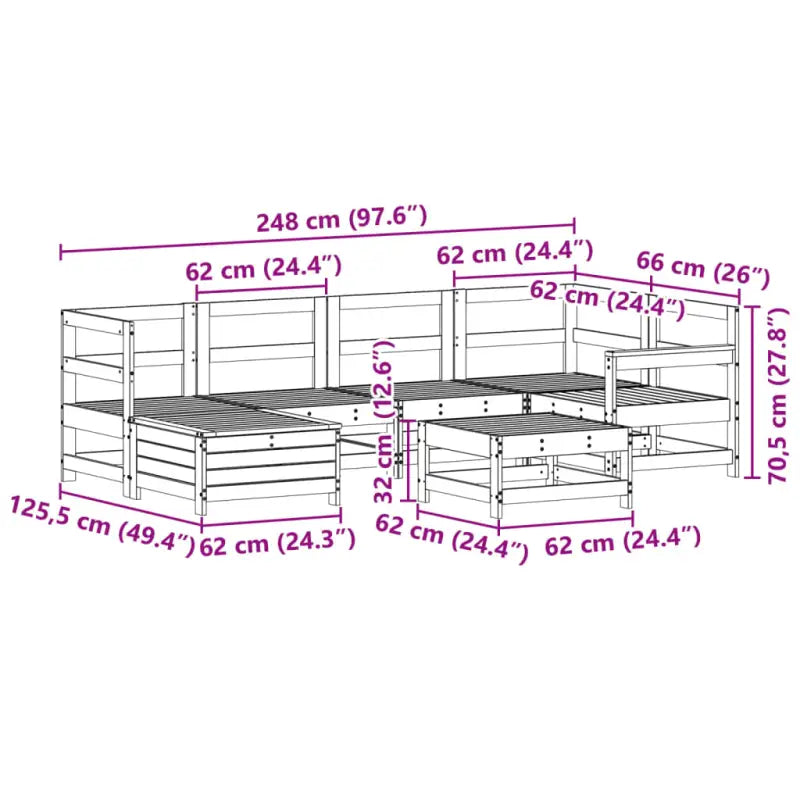 Massief grenenhout loungeset met modulair ontwerp en comfortabele afmetingen - Tuinsets
