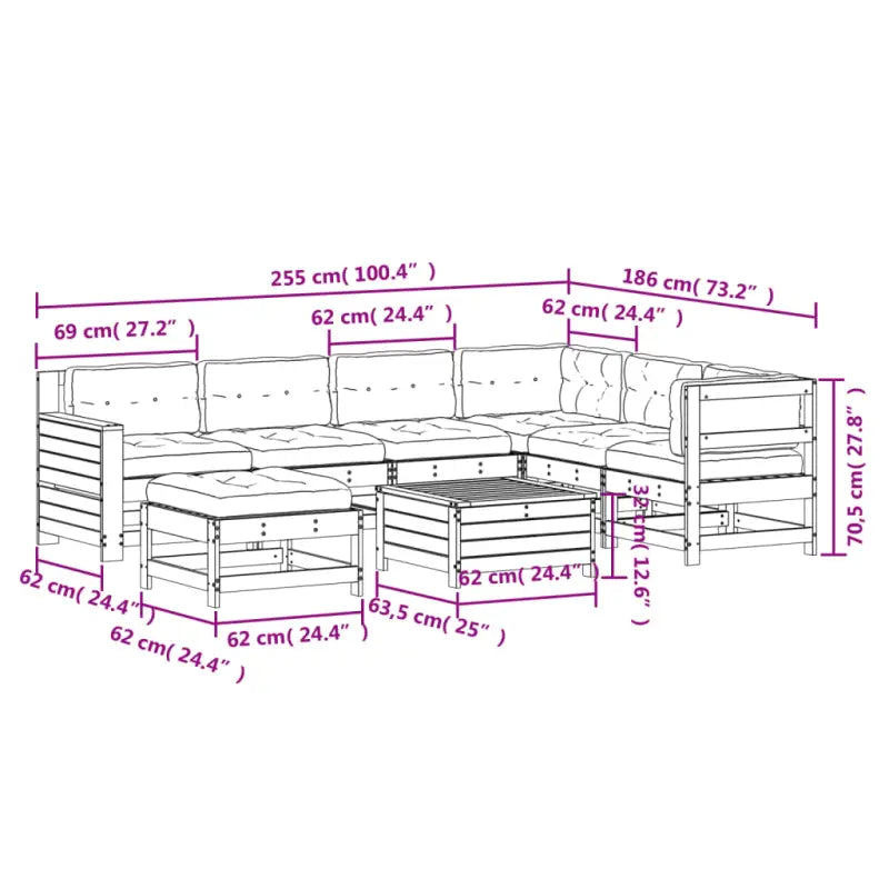 Massief Grenenhout Loungeset met modulair ontwerp voor in de tuin - Tuinsets