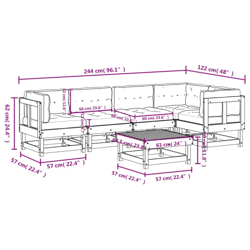 Massief grenenhout loungeset voor tuin met zachte kussens - Tuinsets