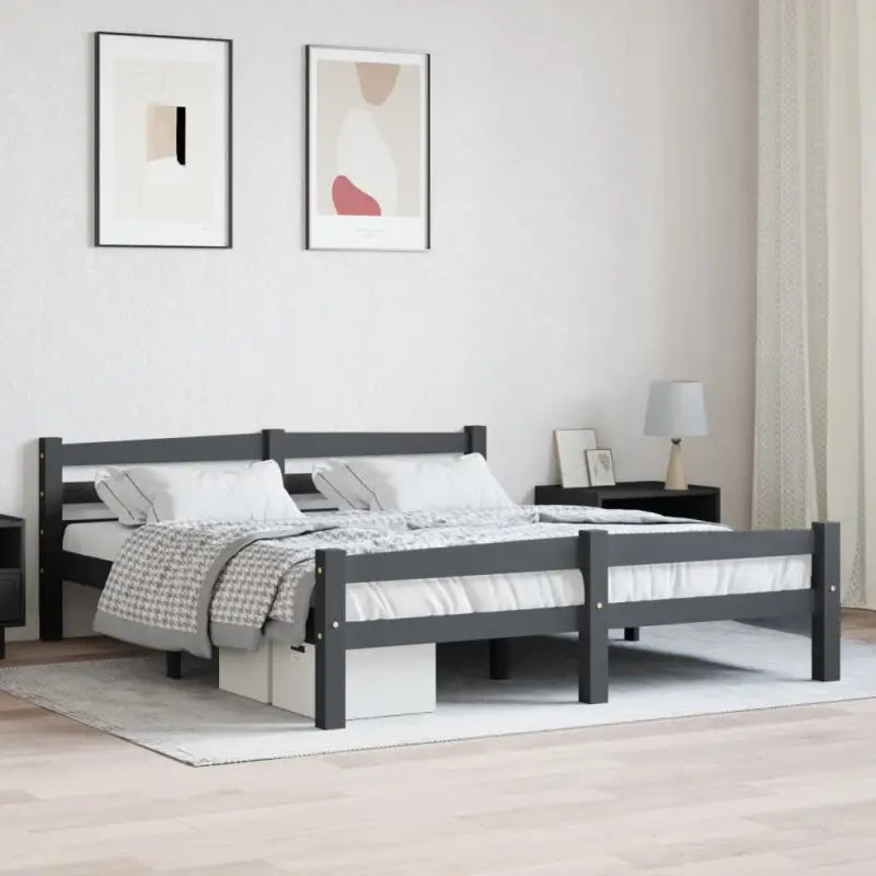 Massief Grenenhout Modern Bedframe voor een stijlvolle slaapkamer - Donkergrijs / 160 x 200 cm - Bedden & bedframes