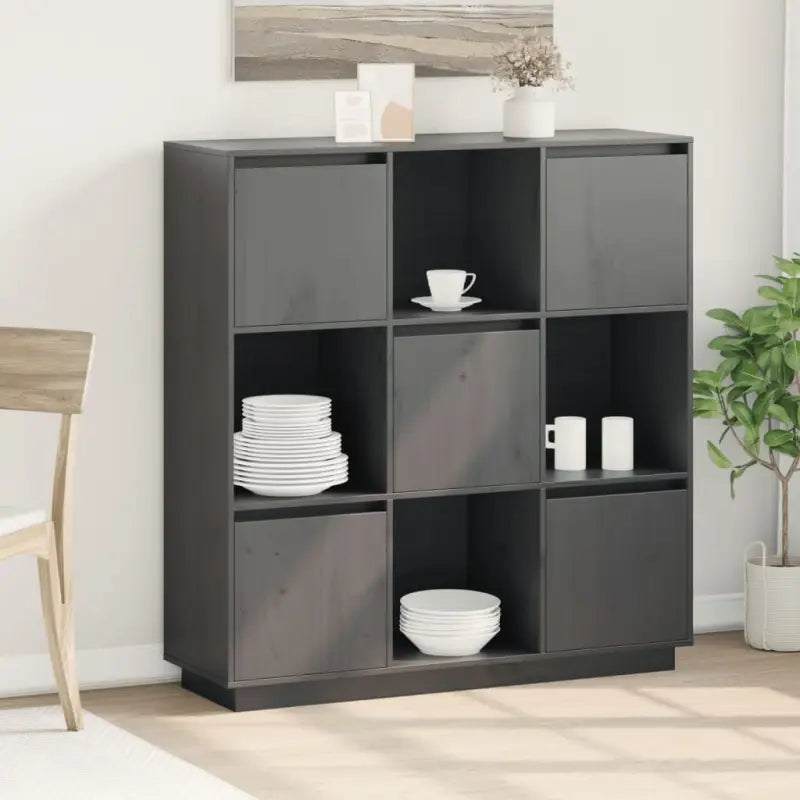 Massief Grenenhout Moderne Stijl Hoge Kast voor Elegant Interieur - Grijs / 1 - Dressoirs & buffetkasten