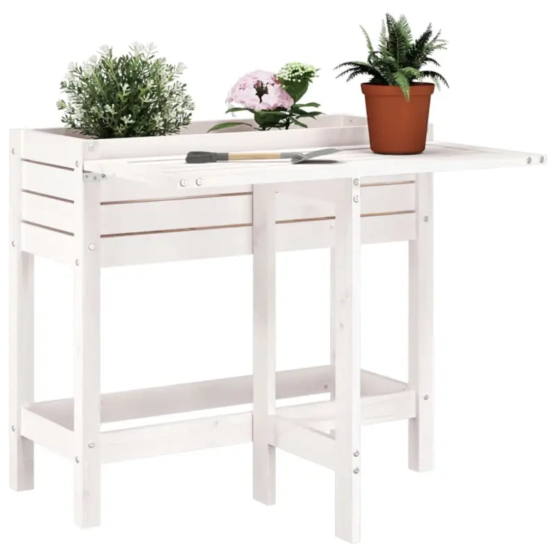 Massief grenenhout plantenbak met inklapbaar tafelblad voor buiten - Wit grenenhout / 1 - Bloempotten & plantenbakken