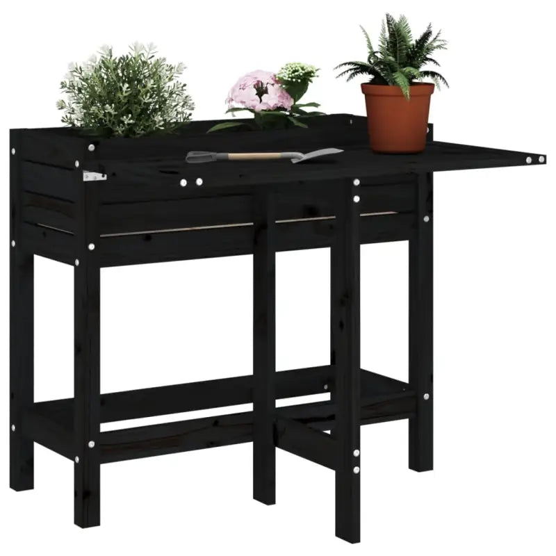 Massief grenenhout plantenbak met inklapbaar tafelblad voor buiten - Zwart grenenhout / 1 - Bloempotten & plantenbakken